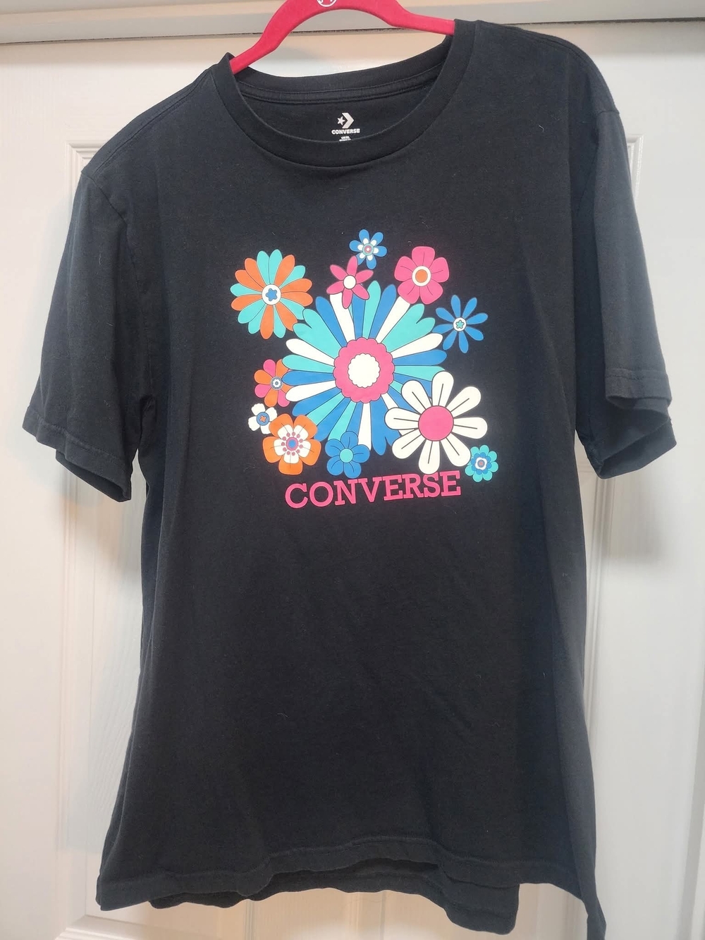 Converse Black Tee with Colorful Flower Graphic